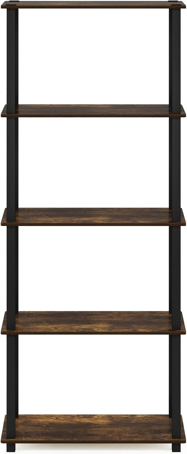 Furinno Turn-S-Tube 5-Tier Multipurpose Shelf Display Rack with Square Tubes, Amber Pine/Black