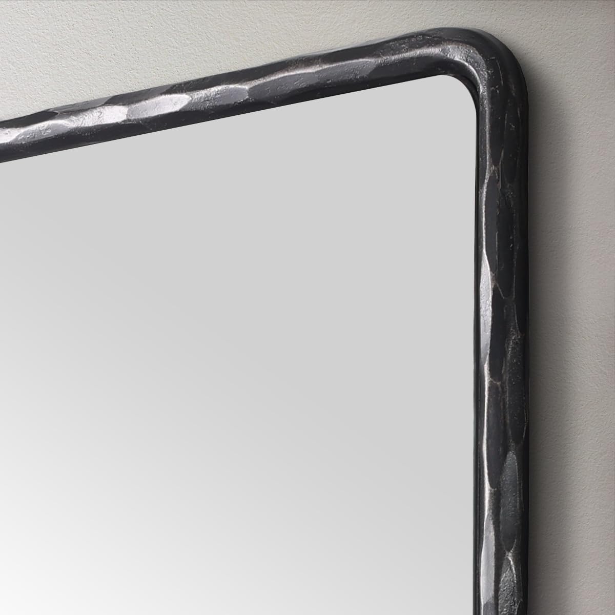ANDY STAR Hand-Forged Black Bathroom Mirrors for Wall, 24x36 Inch Vintage Solid Steel Metal Frame Bathroom Vanity Mirror, Antique Rounded Rectangle Wall Mirror, Hangs Horizontally or Vertically