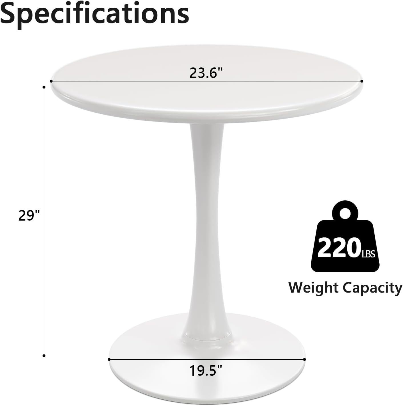 White Round Dining Table for 2 Person, 24 Inch Small Tulip Table with Metal Pedestal for Living Room, Mid Century Modern Kitchen Table for Kitchen, Office, Pub, Bar, Bistro, Circle Cafe Tables