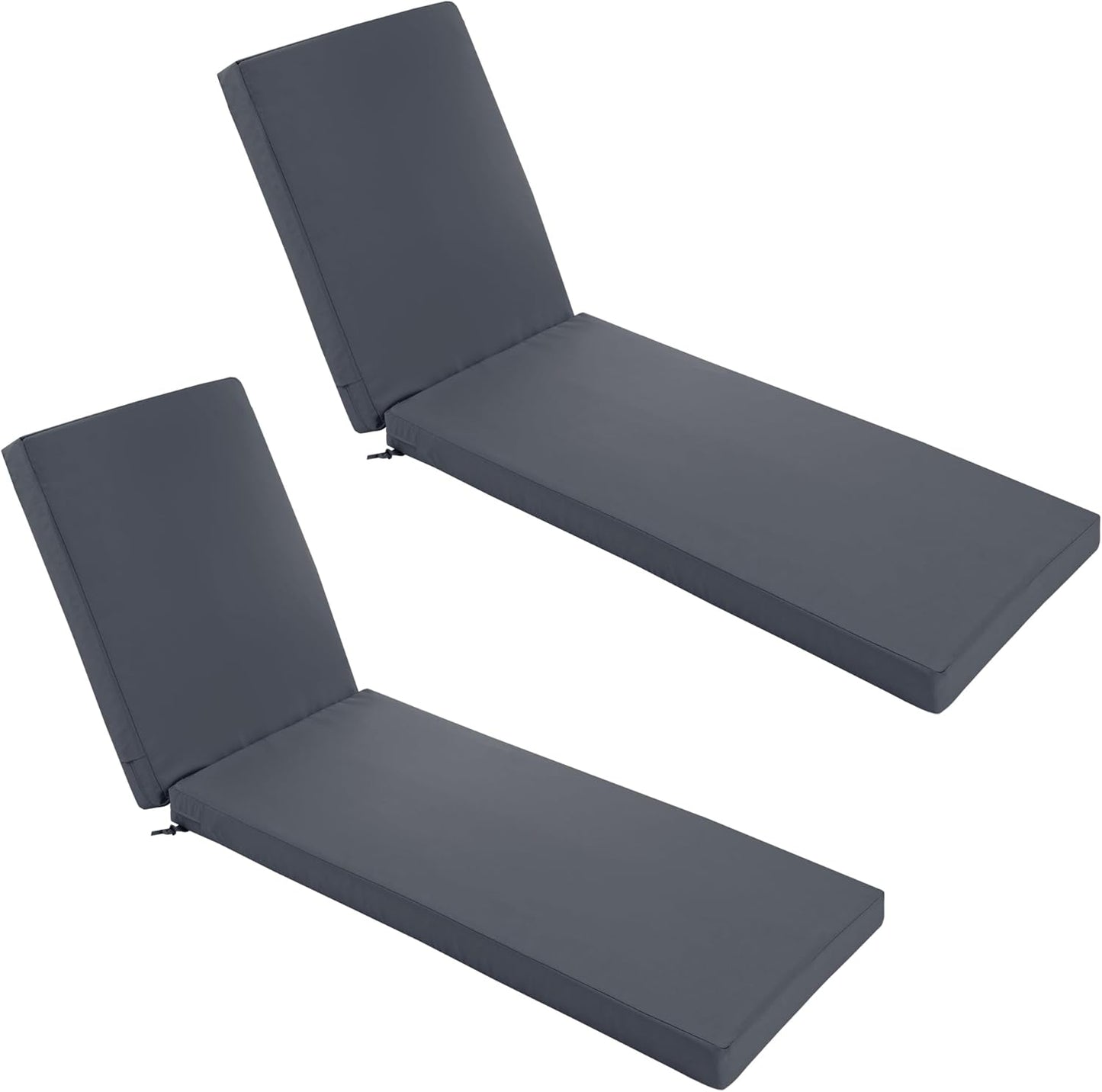 Chaise Lounge Cushions Outdoor Set of 2 - Waterproof and Fade Resistant Sun Lounger Replacement Cushions - Patio Lounger Pads with Removable Cover for Pool, Deck, 80 x 26 x 3 Inch, Dark Grey