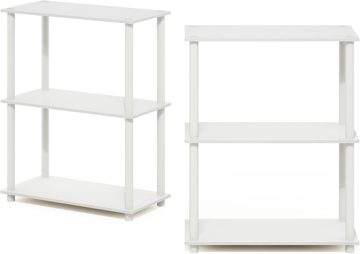 Furinno Turn-N-Tube 3-Tier Compact Multipurpose Shelf Display Rack, White/White, Set of 2