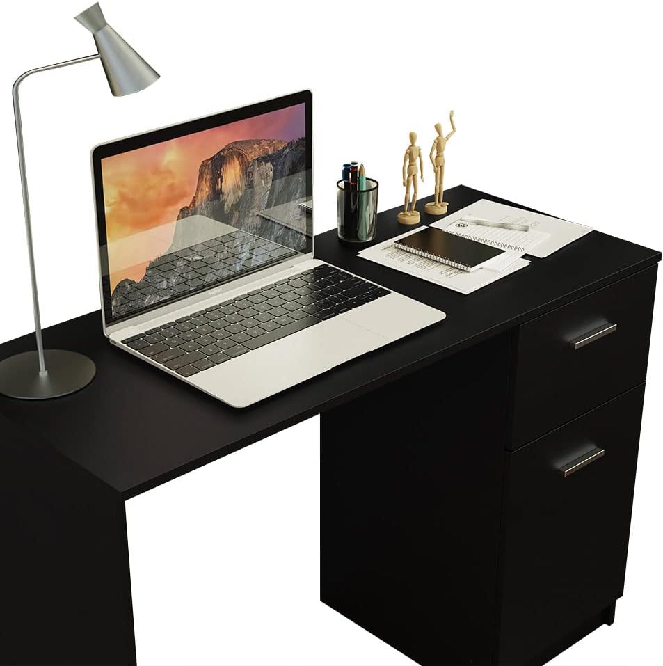 Madesa Compact Computer Desk Study Table for Small Spaces Home Office 43 Inch Student Laptop PC Writing Desks with Storage and Drawer, Modern Ergonomic Gaming Workstation - Black