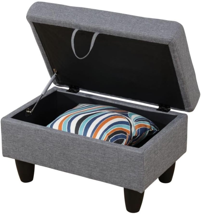 Grey L-Shaped 3-Piece Linen Sofa with Storage Ottoman Set, Sectional Couch Sofa Set for Living Room, Office, Small Space