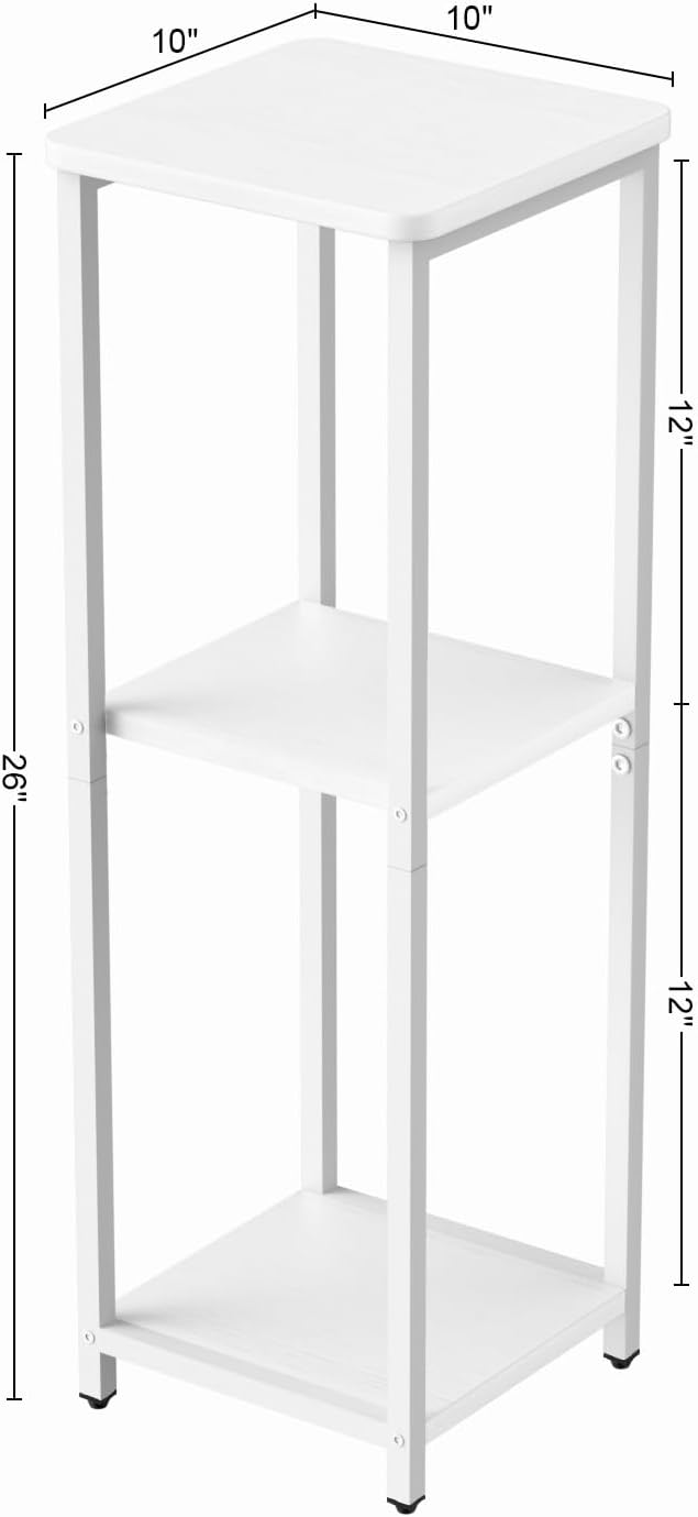 10" Wide Square Drink Table with Adjustable Feet - 3-Tier Small Side Table for Apartments, Balcony & Office | Space-Saving, Lightweight & Multi-Functional (Plants, Books, Drinks, White)