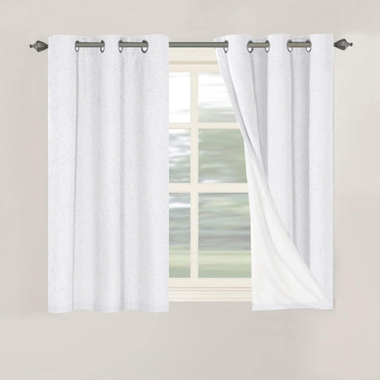 H.VERSAILTEX Primitive Linen Curtains 100% Blackout Curtain Drapes Burlap Curtains with White Thermal Insulated Liner, Grommet Top Curtain Living Room/Bedroom (2 Panels, 42 x 45 Inch, Pure White)
