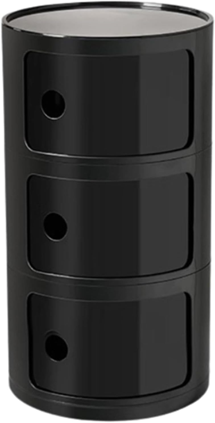 Round Nightstand with 3 Drawers, Modern Style Side Table, Multifunctional End Table Storage Cabinet for Living Room, Bedroom, Bathroom (Black)