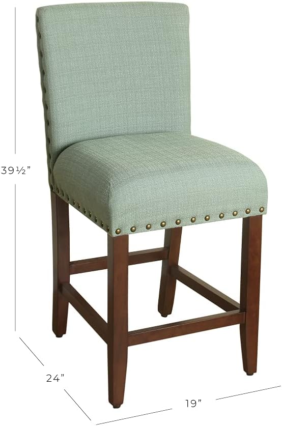 Homepop Home Decor | Backless Nailhead Trim Counter Height Bar Stools | 24 Inch Bar Stools | Decorative Home Furniture (Seafoam)