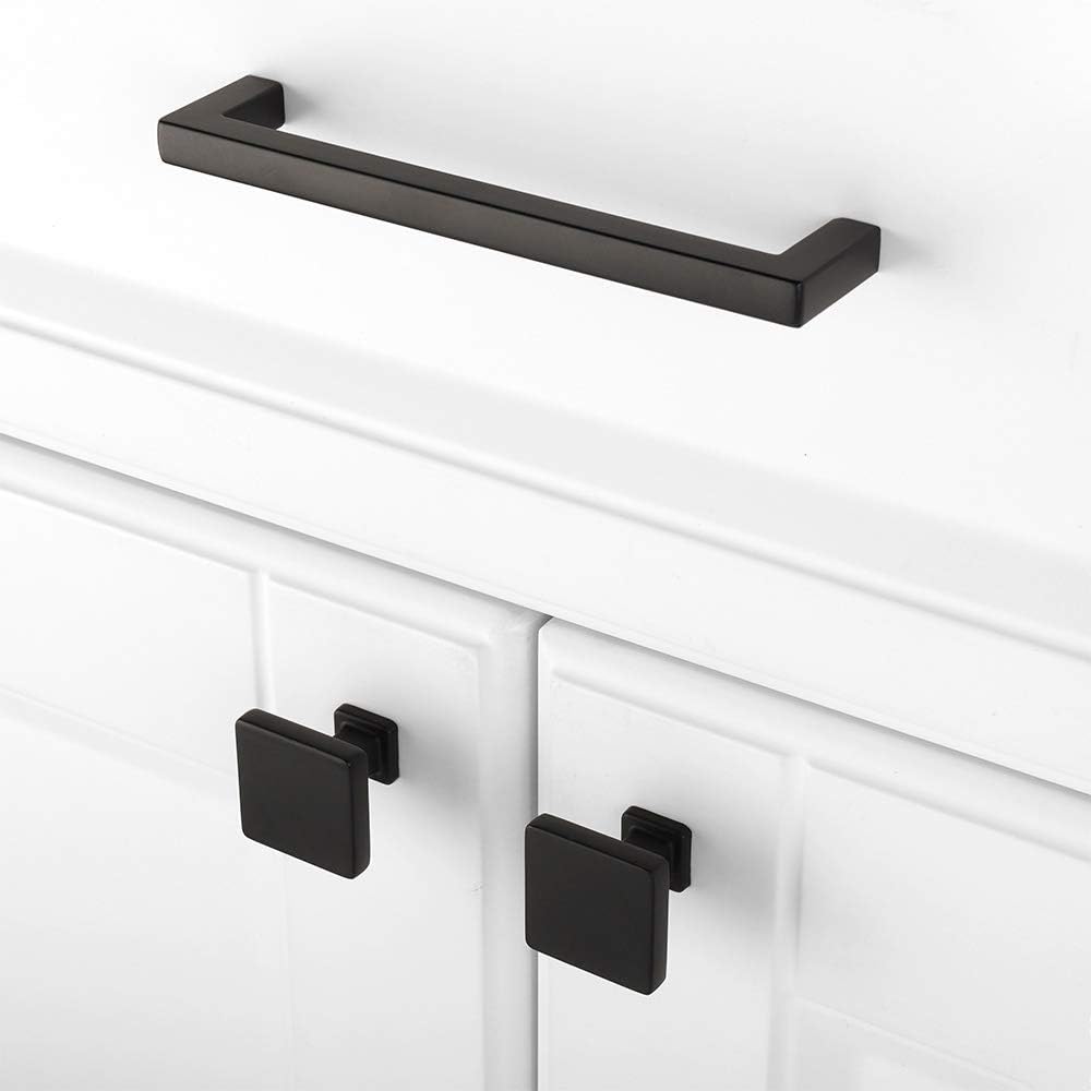 KOOFIZO 10 Pack Black Cabinet Knobs Matte Black Drawer Knobs K08 Square Single Hole Cabinet Pulls for Cabinets Drawer Dresser Cupboard Bedroom Closet Bathroom Vanity