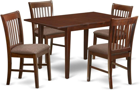 East West Furniture PSNO5-MAH-C 5 Piece Kitchen Table & Chairs Set Includes a Rectangle Dining Table with Butterfly Leaf and 4 Linen Fabric Dining Room Chairs, 32x60 Inch, Mahogany