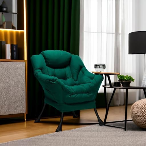 HollyHOME Modern Fabric Large Lazy Chair, Accent Oversized Comfy Reading Chair, Thick Padded Cozy Lounge Chair with Armrest, Steel Frame Leisure Sofa Chair for Living Room, Bedroom, Dorm, Green