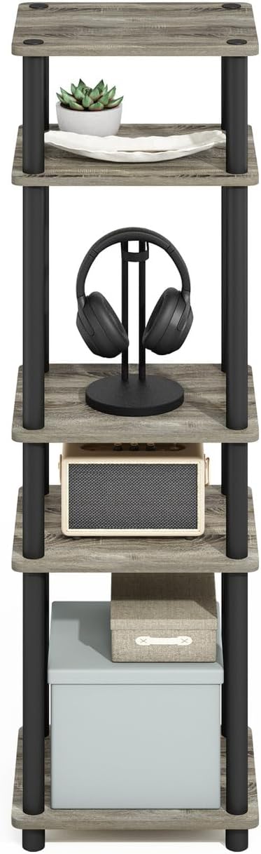 Furinno Turn-N-Tube Easy Assembly Stackable Standing Shelf, French Oak/Black