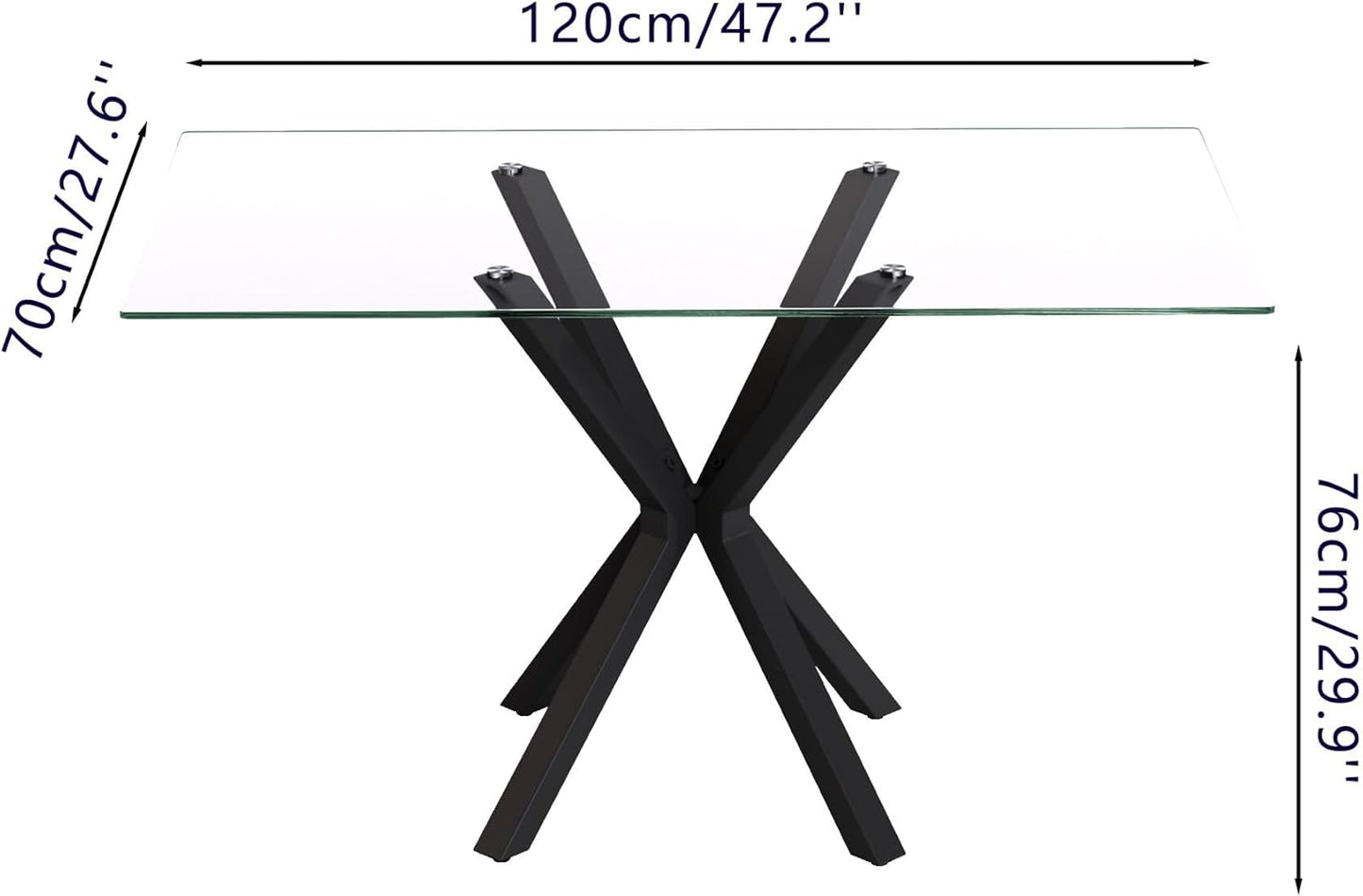 Tempered Glass Dining Table for 4, 48 Inch Rectangular Kitchen Table with Black Metal Legs Modern Style Dinner Table for Dining Room Kitchen