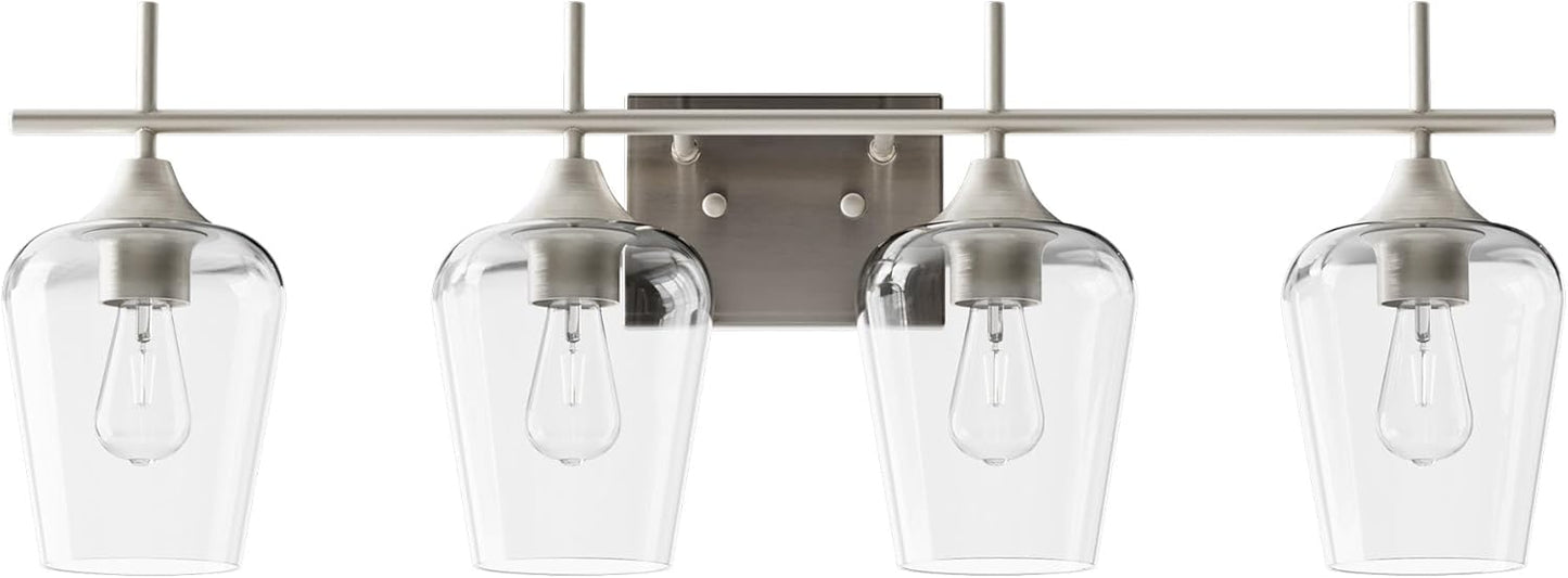 VONLUCE Bathroom Vanity Light, 4 Light Bathroom Light Fixture Over Mirror, Bathroom Wall Lamp with Clear Glass, Modern Brushed Nickel Vanity Lighting fixtures for Bathroom, Bedroom, Hallway