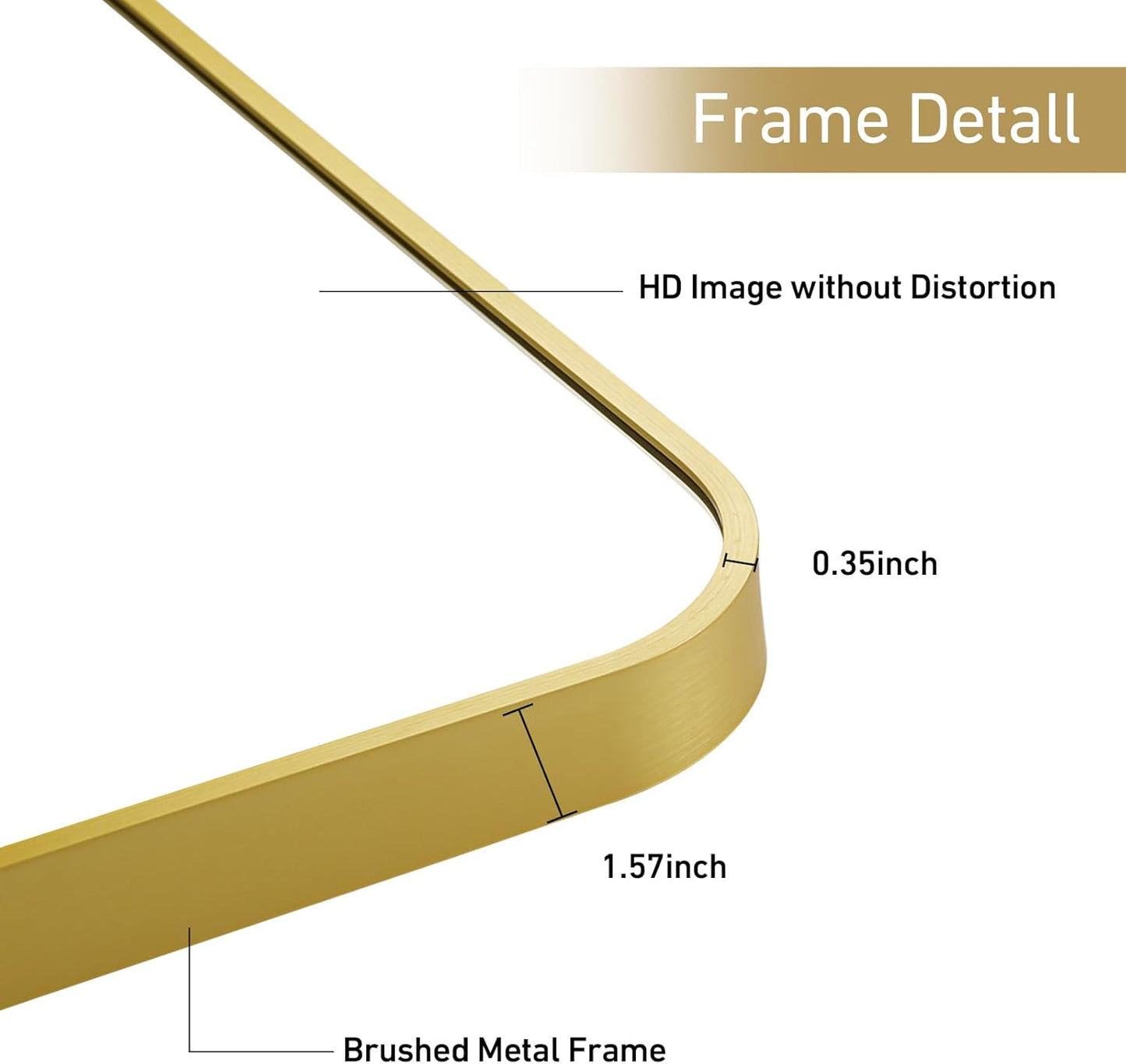 20x28 Inch Bathroom Mirror for Wall,Matte Gold Framed Rectangle Mirror with Rounded Corner,Aluminum Alloy Framed Brushed Wall Mirror for Bedroom or Living Room,Vertical or Horizontal