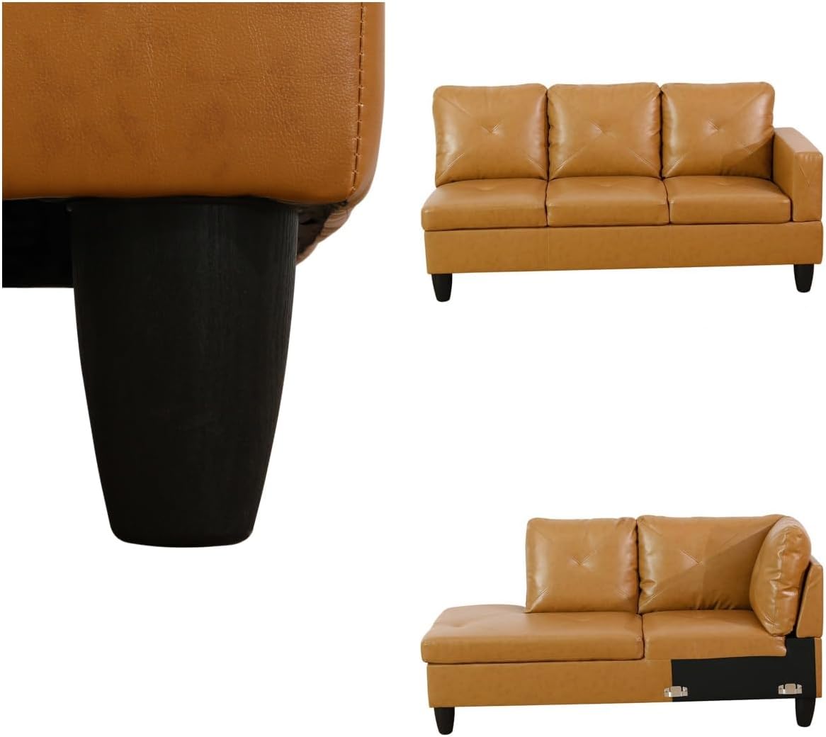Modular Leather Sectional Couch, L Shaped Couch with Storage, Convertible Sofa with Ottomans, Modern Sectional Sofa for Living Room and Office, Ginger