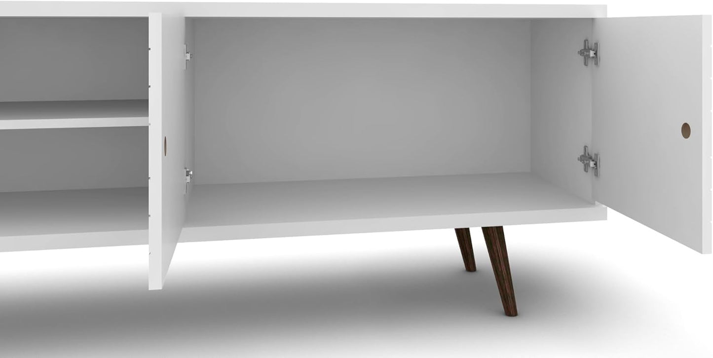 Manhattan Comfort Liberty Mid Century Modern TV Stand for Televisions up to 60 Inches, Bedroom and Living Room Entertainment Center with Storage, Shelves, and Cabinet, 63" Wide, White