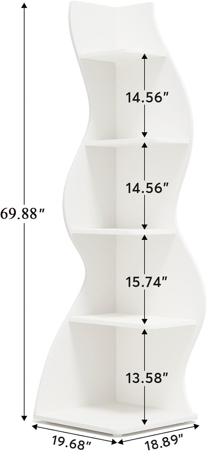 Tribesigns Corner Shelf, Modern 5-Tier Wall Corner Bookshelf Set of Two, Stylish Corner Small Bookcase Storage Rack Plant Stand for Living Room, Home Office, Kitchen, Small Space White, 2PCS