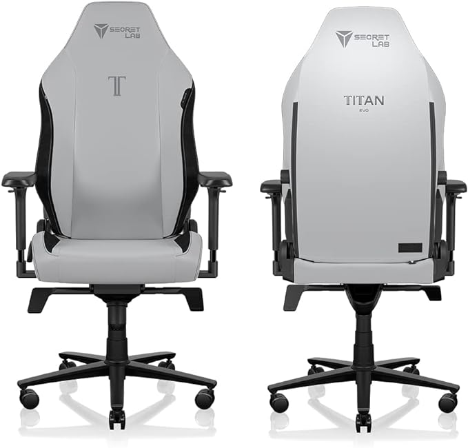 Secretlab Titan Evo Ash Gaming Chair - Reclining, Ergonomic & Comfortable Computer Chair with 4D Armrests, Magnetic Head Pillow & 4-Way Lumbar Support - Gray - Leatherette