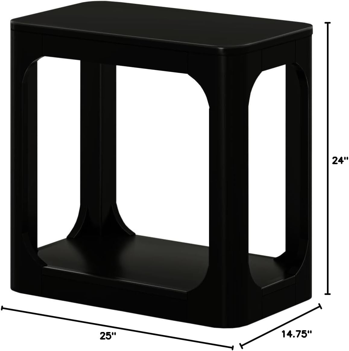Plank+Beam Modern Rounded Rectangular Side Table with Shelf, Solid Wood End Table for Living Room, 25in, Black