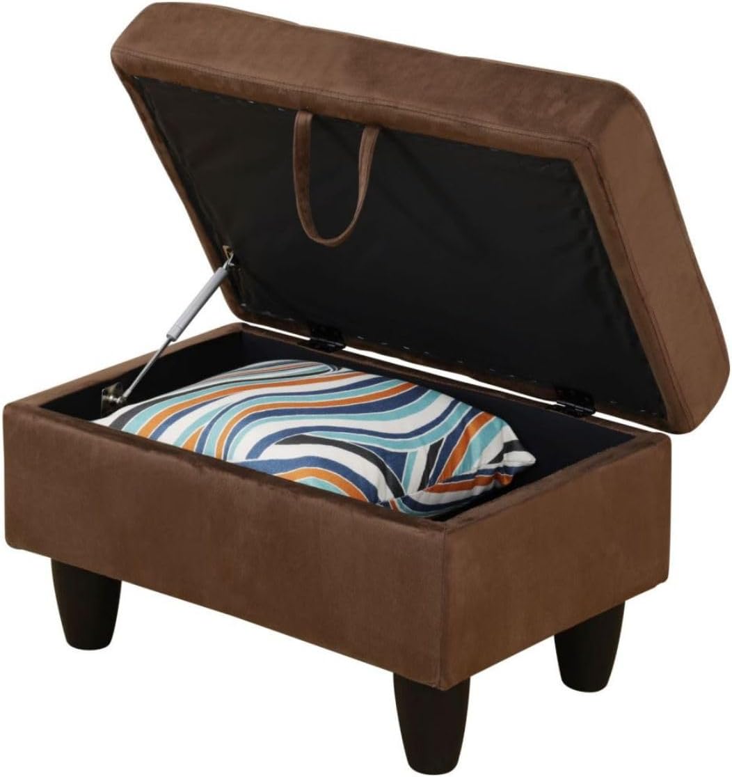 Chocolate L-Shaped 3-Piece Flannel Sofa with Storage Ottoman Set, Sectional Couch Sofa Set for Living Room, Office, Small Space