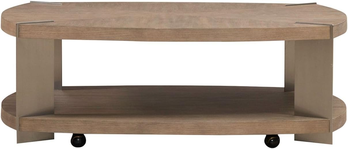 Liberty Furniture Harlow Living Room Oval Cocktail Table - Sandstone & Satin Nickel