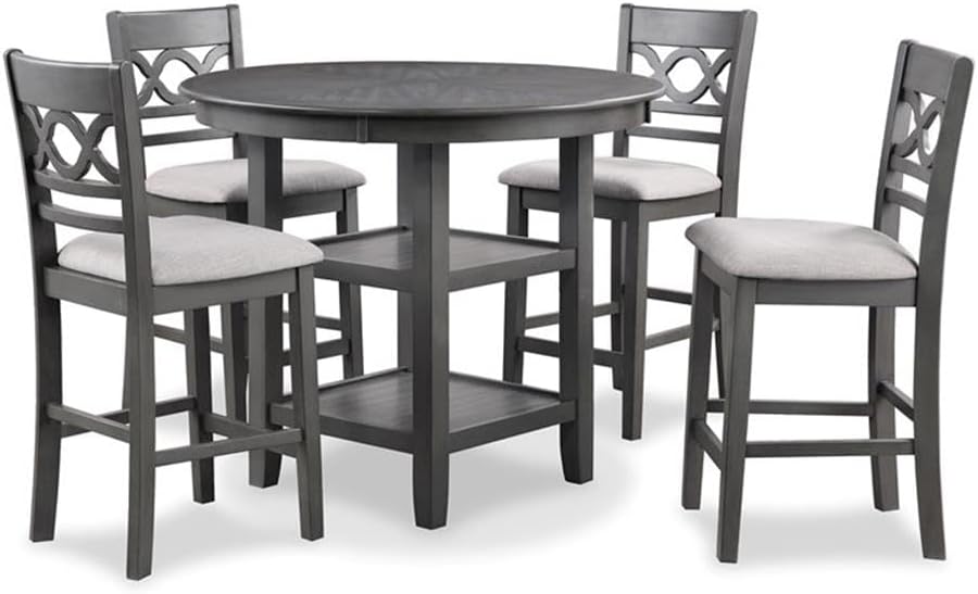 New Classic Furniture Cori 5-Piece Counter Dining Table Set, Gray