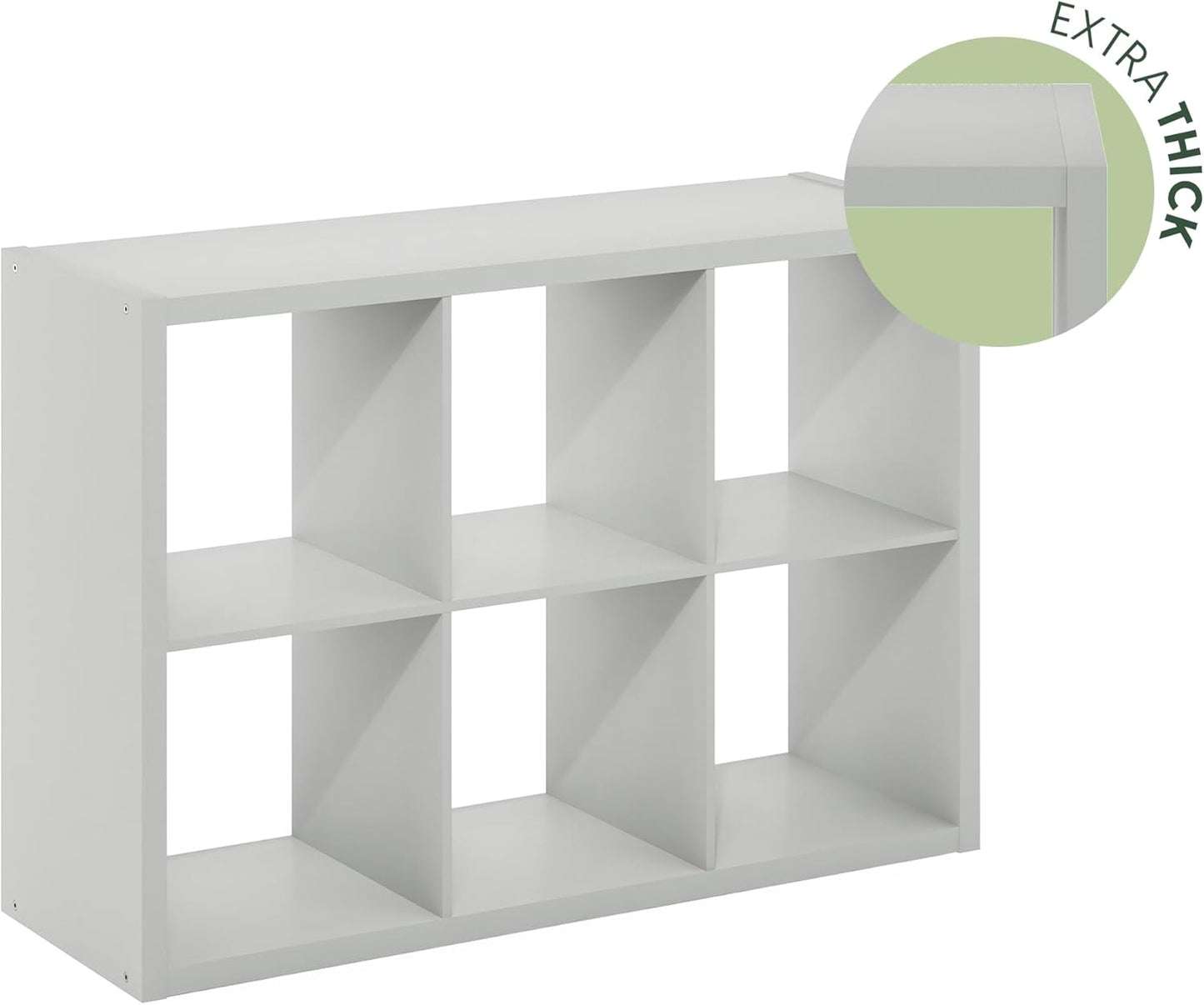 Furinno Cubicle Open Back Decorative Cube Storage Organizer, 6-Cube, Light Grey