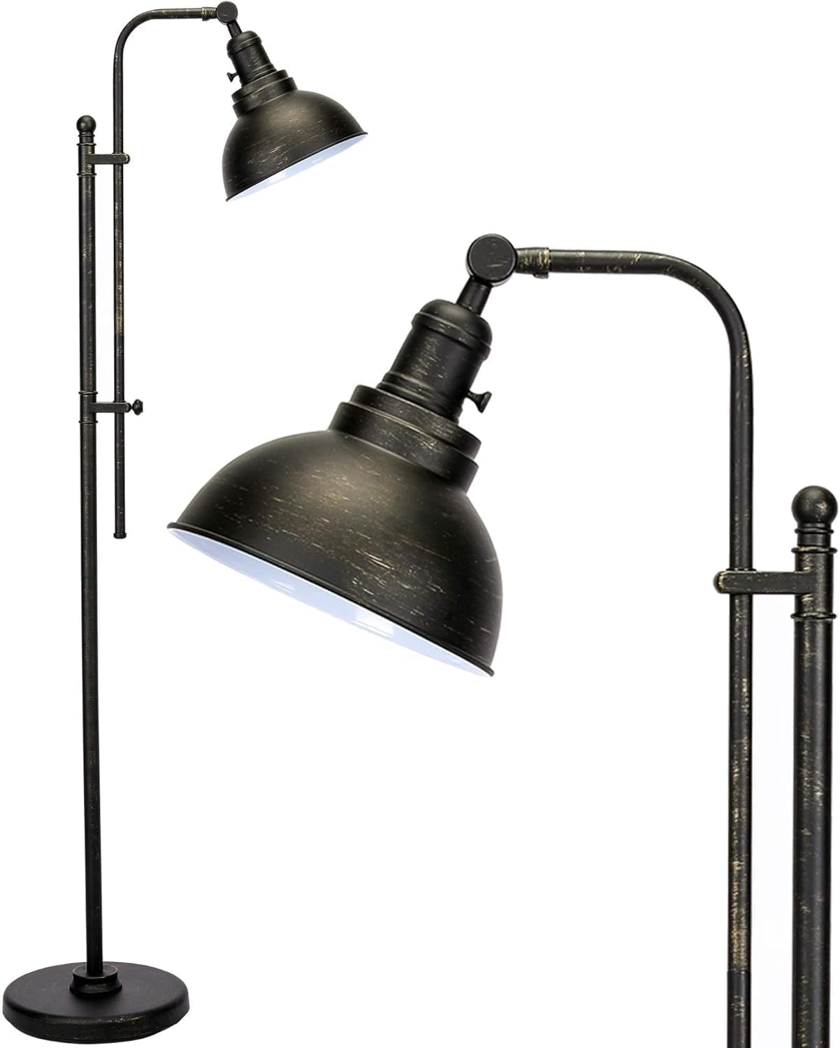 VONLUCE Floor Lamp for Living Room, 65'' Tall Industrial Floor Lamp, Adjustable Height & Head Vintage Metal Standing Reading Pole Lamp for Bedroom, Office, Farmhouse