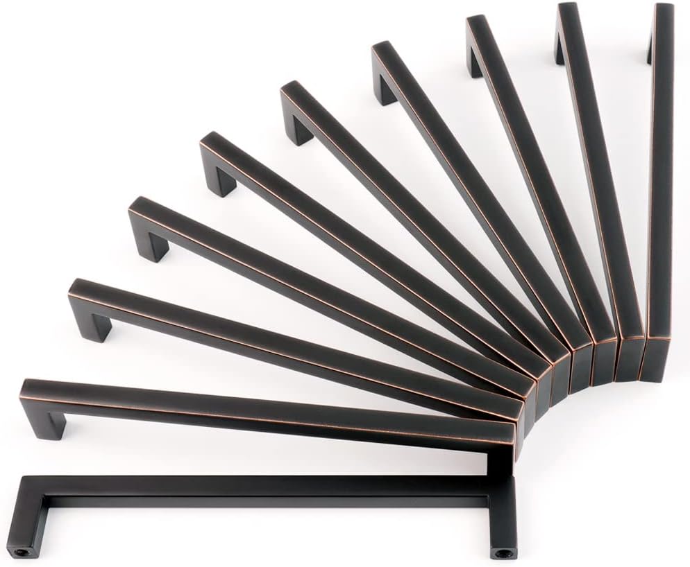 KOOFIZO Solid Square Bar Cabinet Handle - Oil Rubbed Bronze Furniture Pull, 6.3 Inch/160mm Screwhole Distance, 10-Pack for Kitchen Cupboard Door, Bedroom Dresser Drawer, Bathroom Wardrobe Hardware