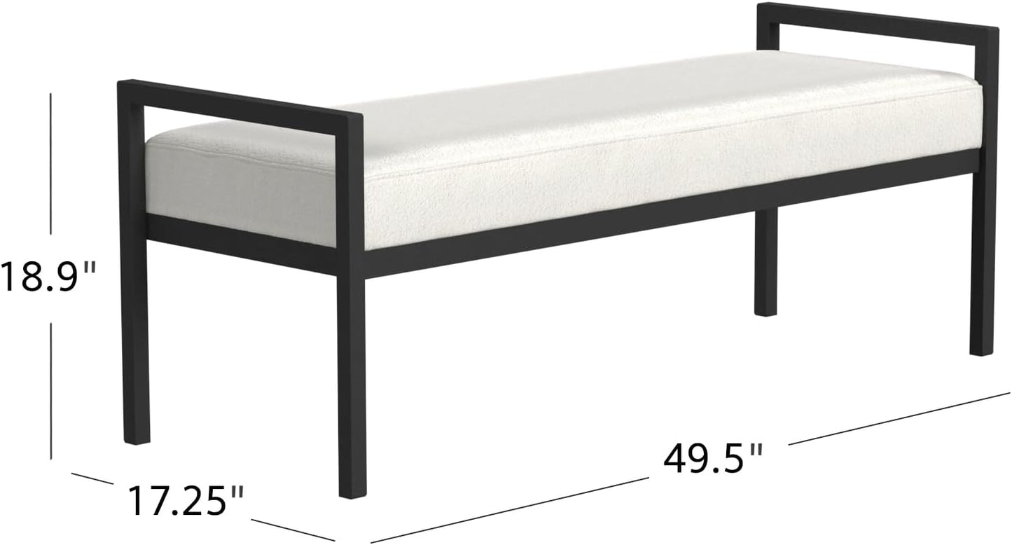 HomePop Modern Metal Bench|Bench for Living Room & Bedroom | Decorative Home Furniture - Cream Boucle
