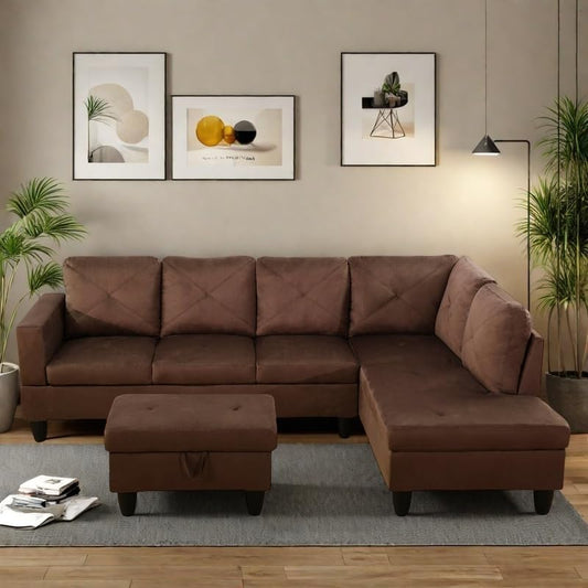 NAYSAYE L Shaped Couch, Modular Sectional Couch with Ottoman Storage, Modern Lounge Sofa Convertible Sectional Couches for Living Room, Apartment, Brown
