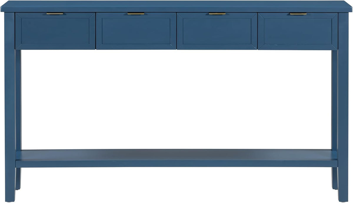 Ball & Cast 60“ Contemporary 4 Drawers Console Table, Long Narrow Entryway-Table with Drawer & Shelf, Modern Storage Sofa Tables, Farmhouse Wood Couch-Tables for Entrance Hallway Living,Blue