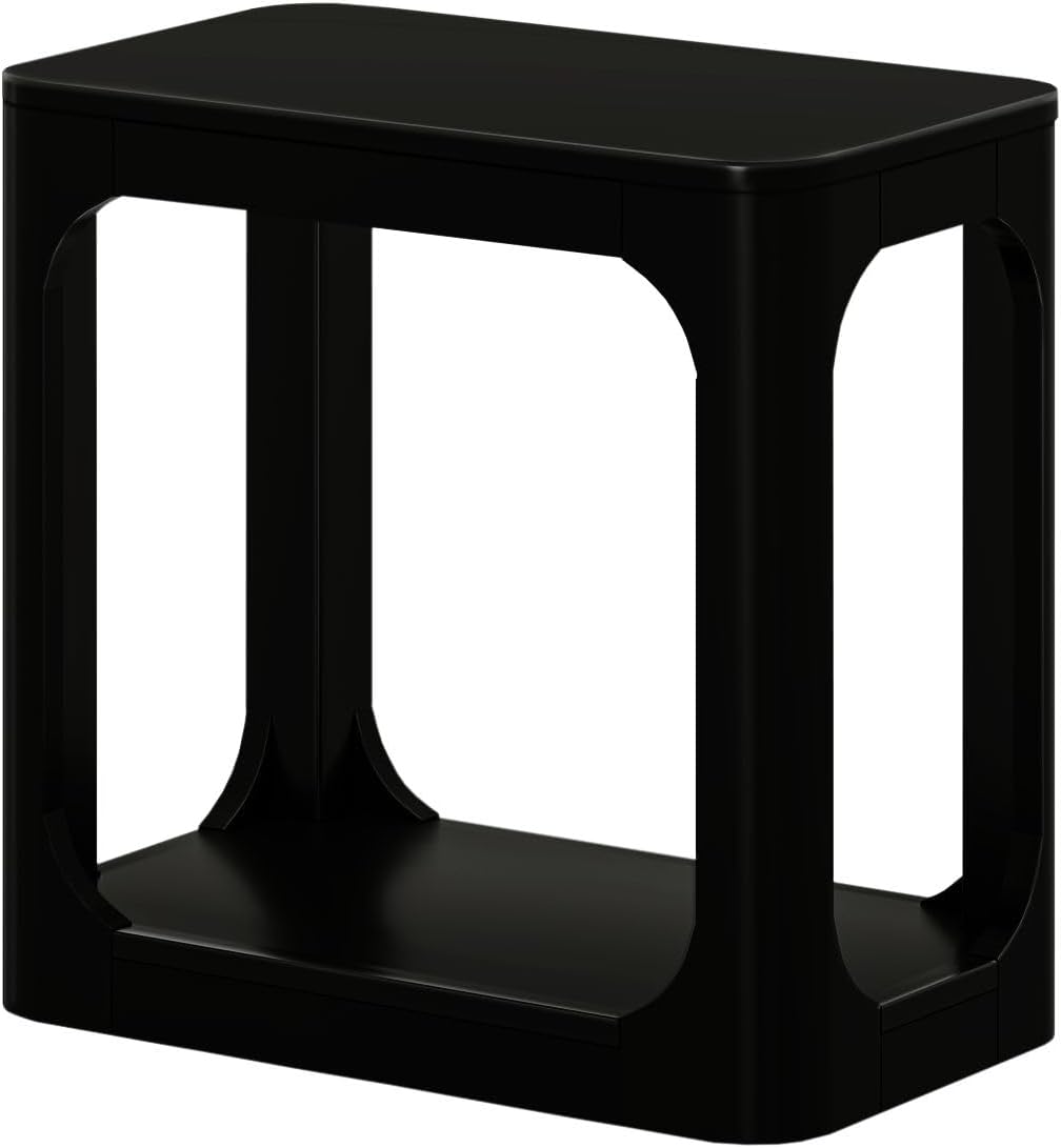 Plank+Beam Modern Rounded Rectangular Side Table with Shelf, Solid Wood End Table for Living Room, 25in, Black