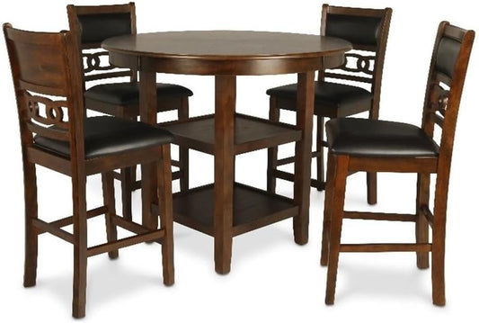 New Classic Furniture Gia 5-Piece Round Counter Height Set with 1 Dining Table and 4 Chairs, 42", Brown