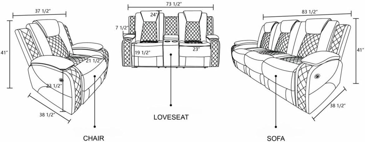 Electric Power Recliner Chair Living Room Furniture, Comfy Wide Lazy Home Theater Breathing Leather Seating with USB 2.0 Charging Ports, LED Light Strips (White)