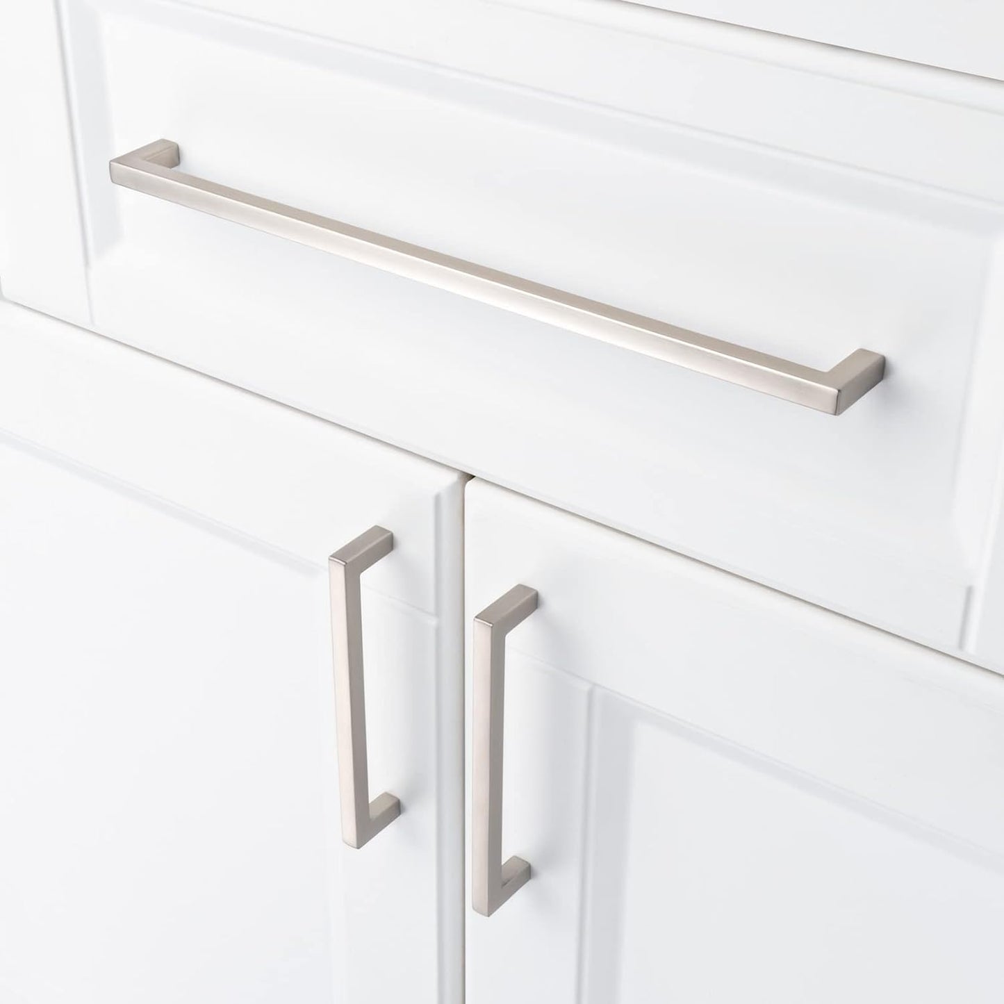 KOOFIZO Solid Square Bar Cabinet Handle - Brushed Nickel Furniture Pull, 12.6 Inch/320mm Screwhole Distance, 1-Piece for Kitchen Cupboard Door, Bedroom Dresser Drawer, Bathroom Wardrobe Hardware