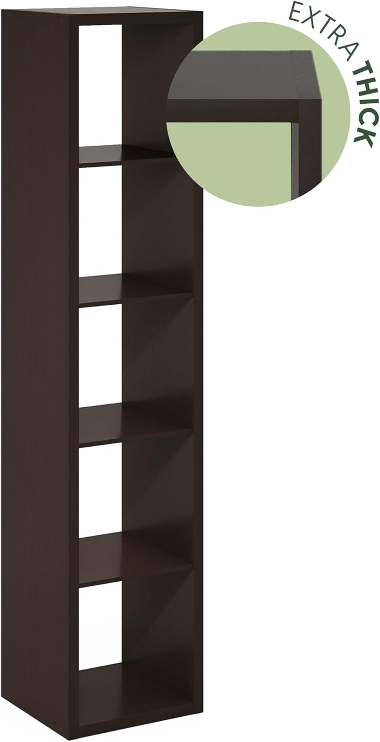 Furinno Cubicle Open Back Decorative Verticle Cube Storage Organizer, 5-Cube, Black Dark Oak