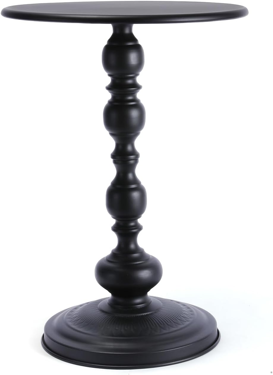 Benkyo Black Round End Side Table Modern Metal Pedestal Spindle Side Tables for Living Room Bedroom，Black