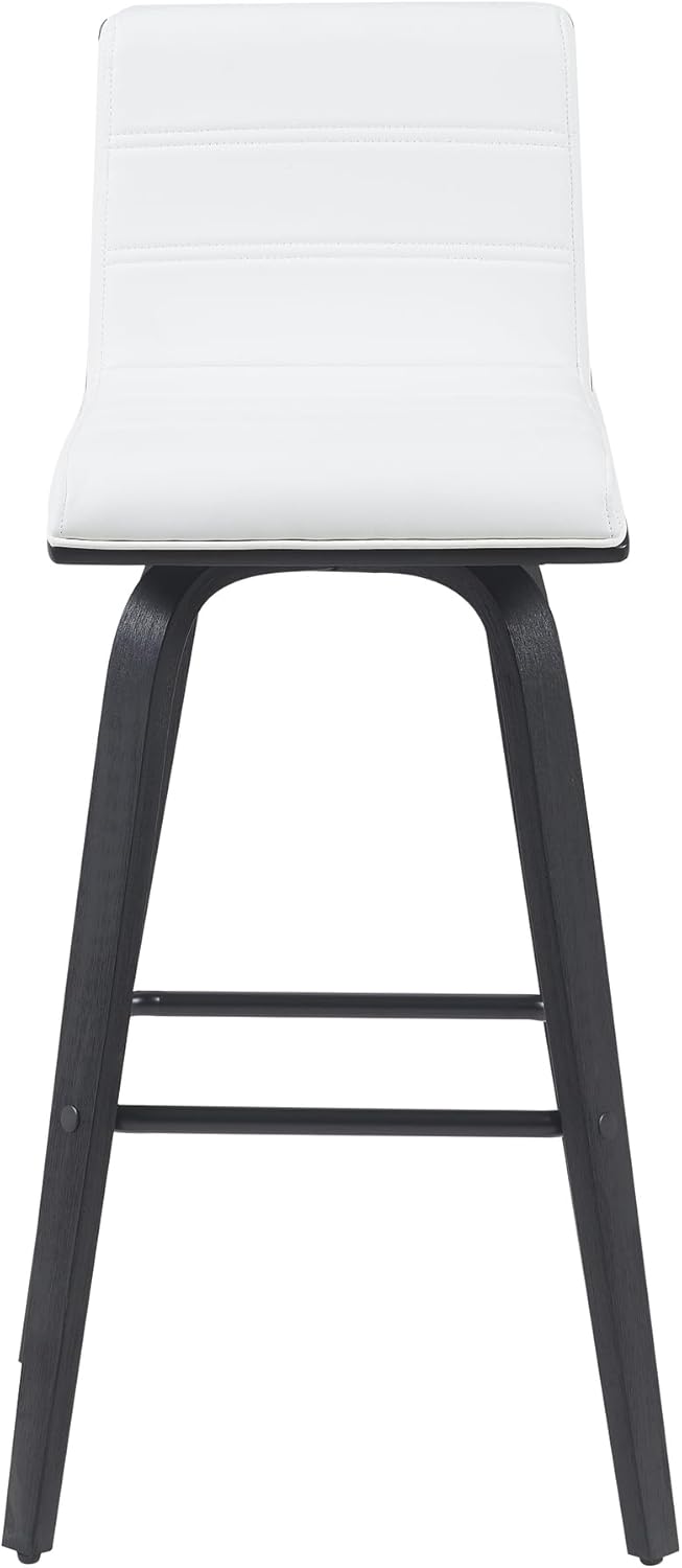 Vienna Modern Swivel Bar Height Stool with Snow White Faux Leather Seat and Black Brushed Wood Frame Set of 2