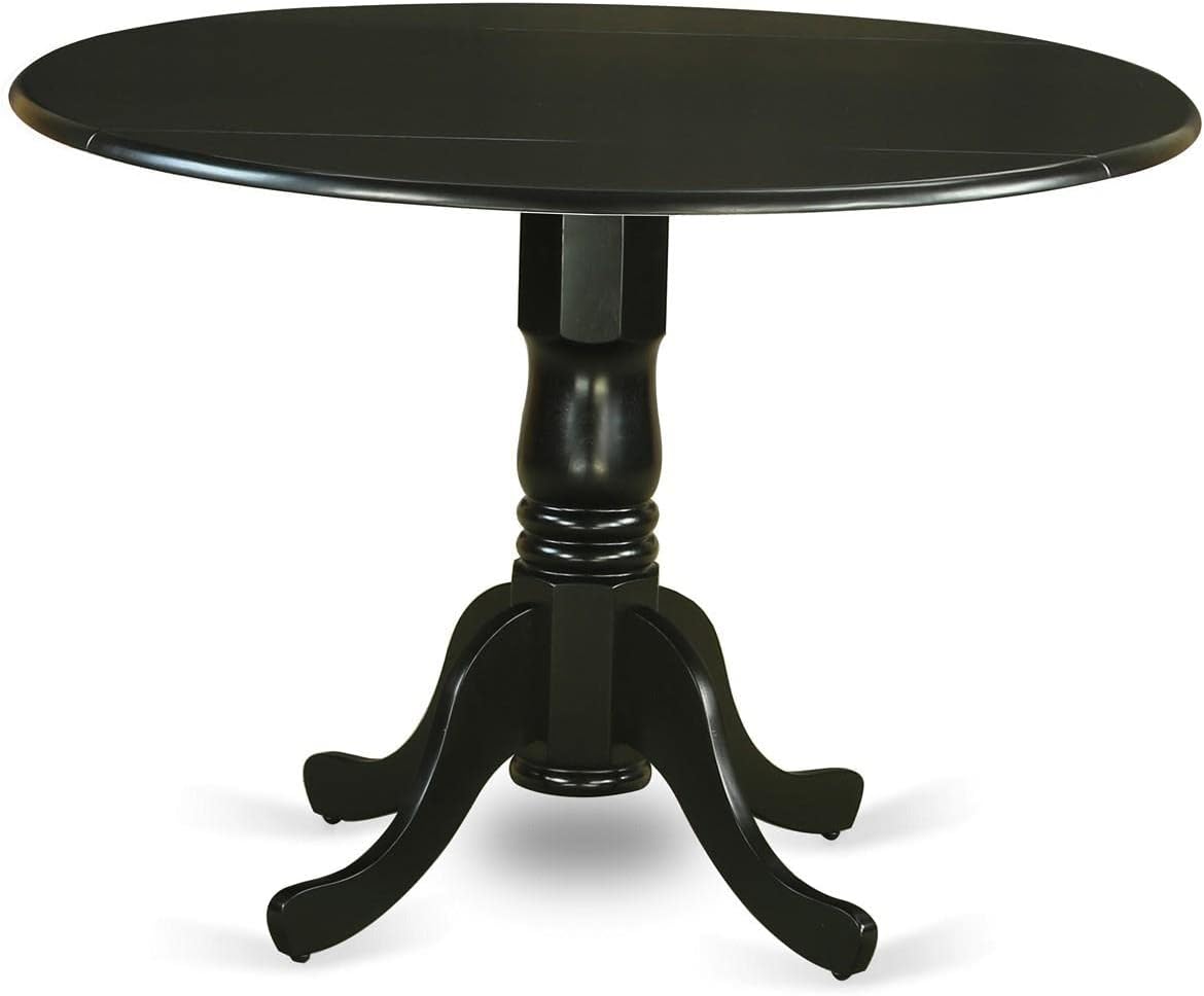 East West Furniture DLEN3-BLK-69 3 Piece Dining Room Furniture Set Contains a Round Dining Table with Dropleaf and 2 Black Faux Leather Upholstered Chairs, 42x42 Inch, Black