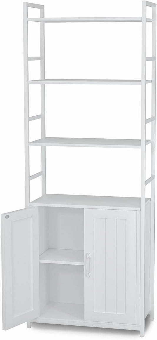 White Bookshelf with Doors,70" Tall Bookcase with Storage Cabinet,6 Tier Book Shelf for Living Room/Bedroom/Home Office/Kitchen,70"(H)*26"(L)*11.8"(W)