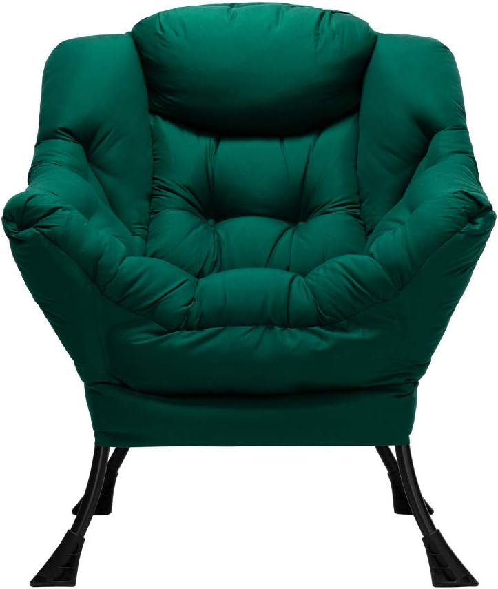 HollyHOME Modern Fabric Large Lazy Chair, Accent Oversized Comfy Reading Chair, Thick Padded Cozy Lounge Chair with Armrest, Steel Frame Leisure Sofa Chair for Living Room, Bedroom, Dorm, Green