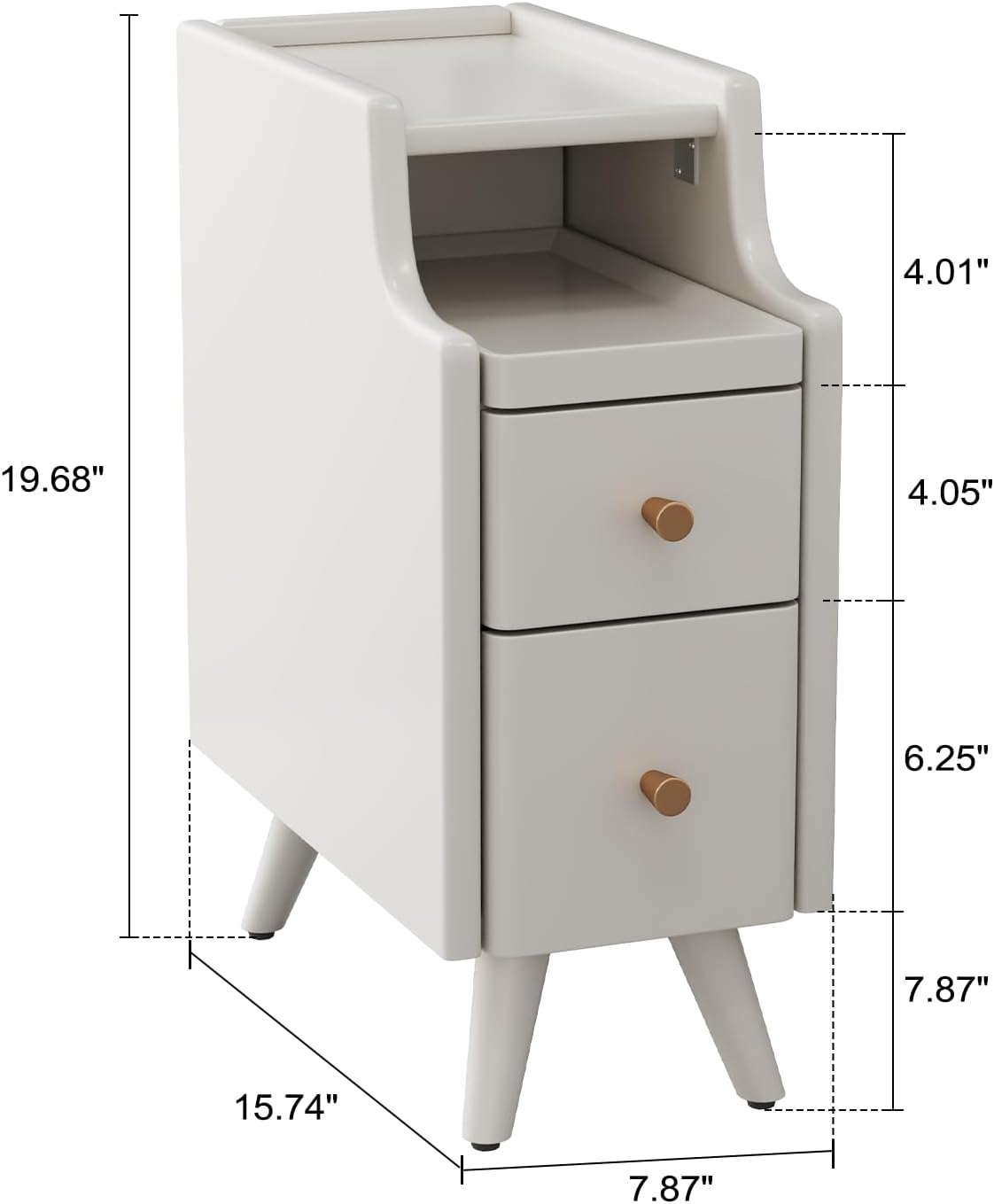 Narrow Nightstand with Drawers, Wood Bedside Table, Small White Nightstand Set of 2