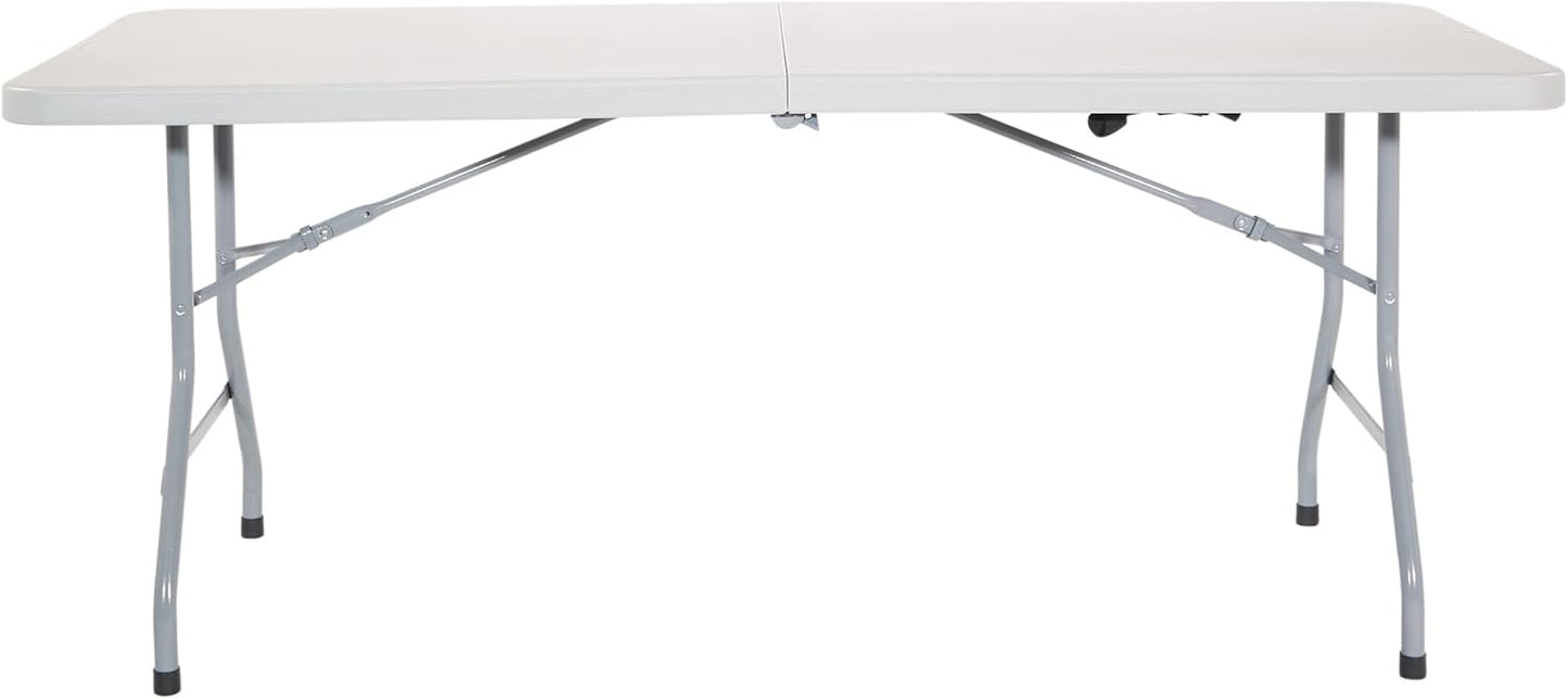 Office Star Resin Rectangle Center-Folding Portable Table for Picnics, Camping, and Tailgating, 6 Feet