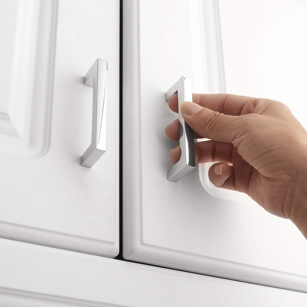 KOOFIZO 20-Pack Solid Square Bar Cabinet Handle - Chrome Furniture Pull, 3 Inch/76mm Screwhole Distance for Kitchen Cupboard Door, Bedroom Dresser Drawer, Bathroom Wardrobe Hardware