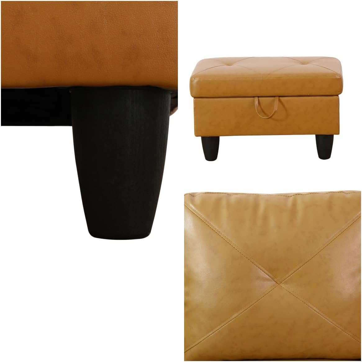 NAYSAYE L Shaped Couch, Leather Modular Sectional Couch with Ottoman Storage, Modern Lounge Sofa Convertible Sectional Couches for Living Room, Apartment, Ginger