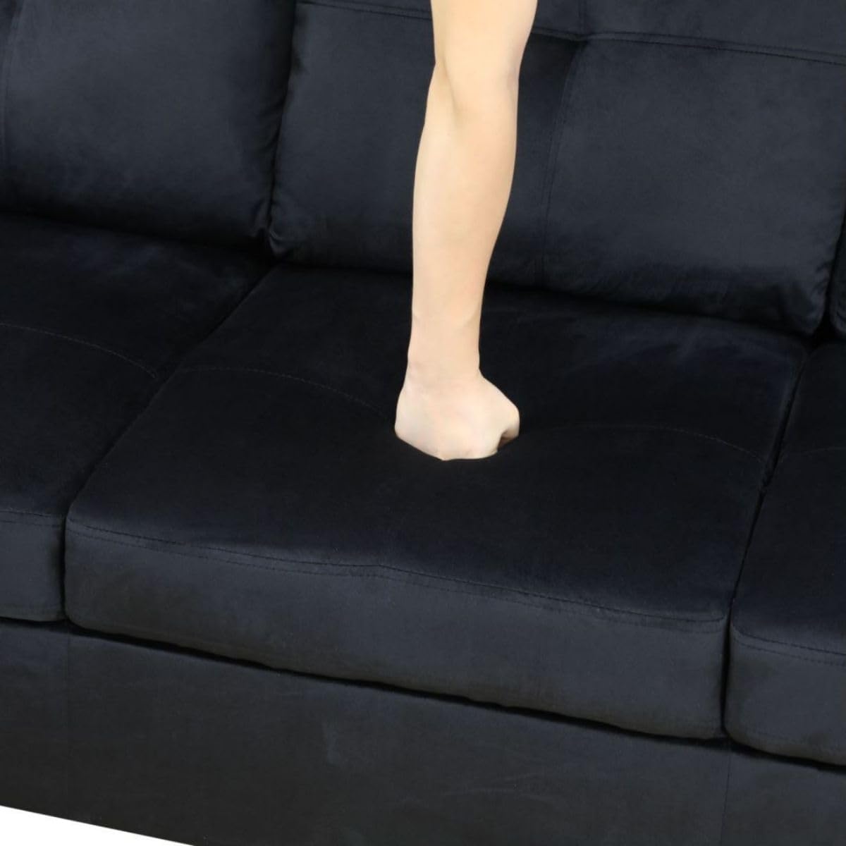 Black L-Shaped 3-Piece Flannel Sofa with Storage Ottoman Set, Sectional Couch Sofa Set for Living Room, Office, Small Space