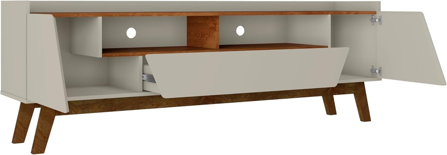 Manhattan Comfort Marcus Mid Century Modern 70 Inch TV Stand with Drawers, Cable Management, 4 Shelves and Soft Close Doors, Entertainment Center and Media Console for Living Room, Off White