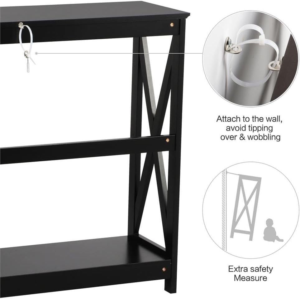 Yaheetech Console Table for Entryway, 2 Tier Entryway Table Bookshelf Accent Table w/Storage Shelf Living Room Entry Hall Foyer Table Furniture, Black,X-Design
