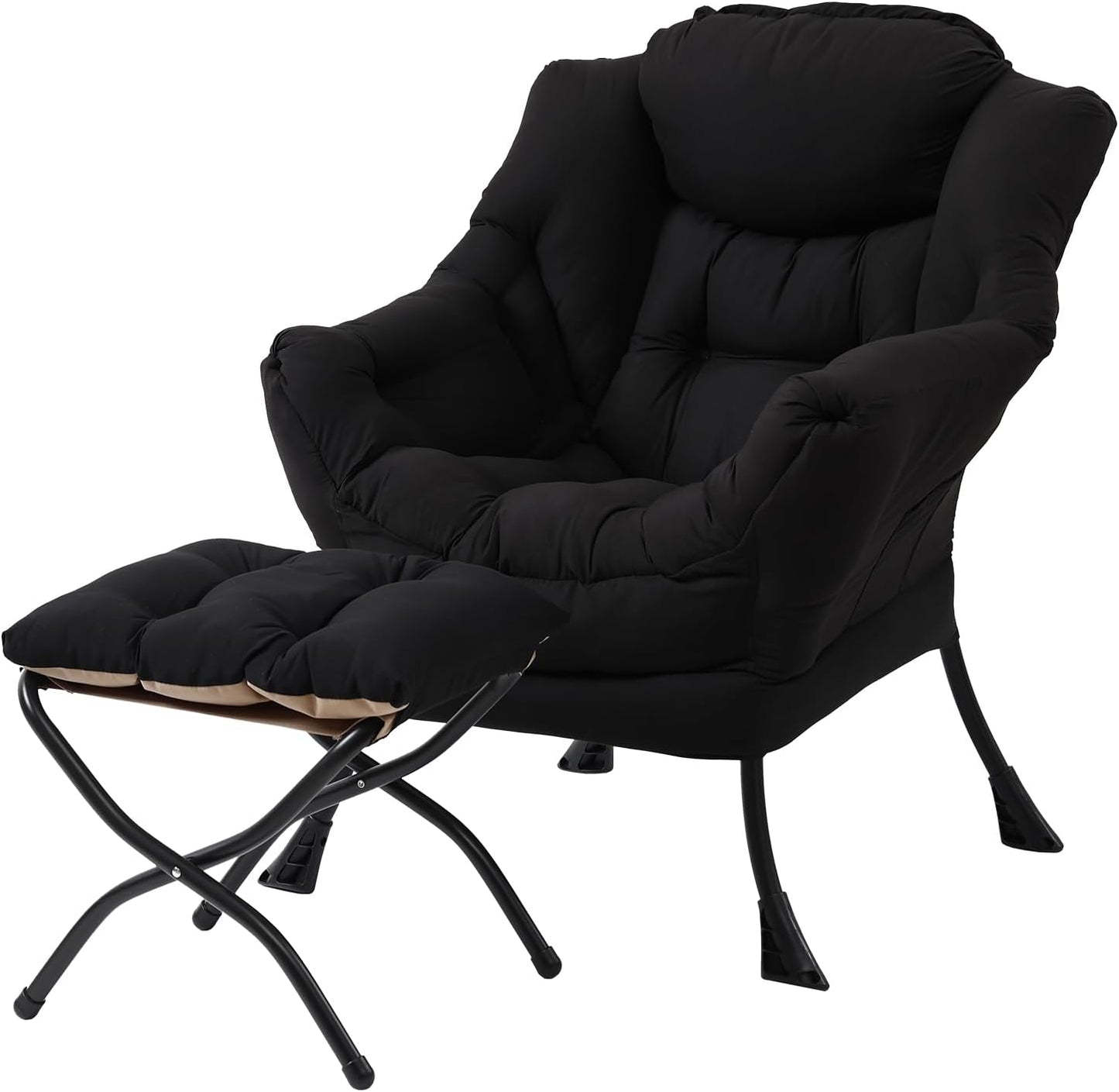 LITA Lazy Chair With Ottoman, Modern Accent Leisure Upholstered Sofa, Contemporary Lounge Reading With Armrests and Side Pocket for Living Room, Bedroom & Small Space, Black